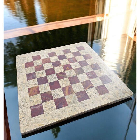 Marble Chess Board Handmade stone chess board coral & red 14.75" gift for him - Picture 5 of 7